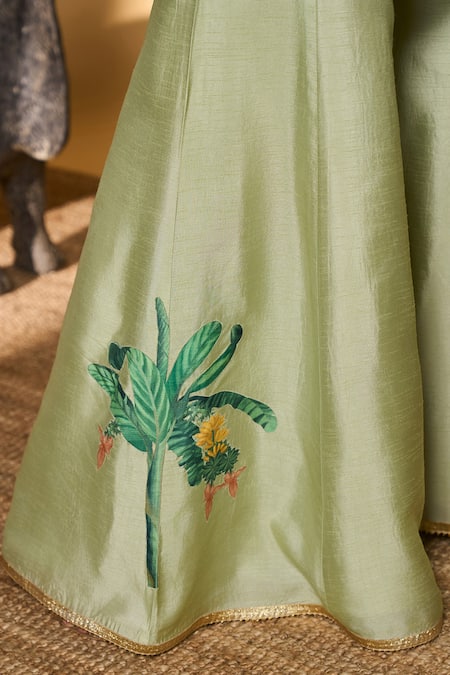 Shop_Masaba_Mint Silk, Organza Gota Patti, Applique Rose Blush Embroidered Kurta Sharara Set 