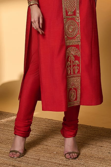 Buy_Masaba_Red Silk Embroidery, Sequins, Zari, Gota Patti, Lace Khidki Printed And Kurta Set _Online_at_Aza_Fashions