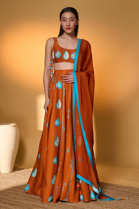 Masaba Saffron Sky Striped Lehenga Set 