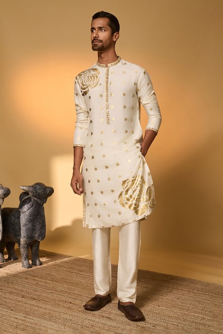 Masaba Rose Blush Print Raw Silk Kurta & Pant Set 