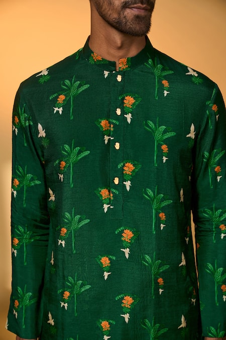 Masaba Green Silk Tropical Print Raw Kurta And Pant Set Online at Aza Fashions Masaba_Green Silk Tropical Print Raw Kurta And Pant Set _Online_at_Aza_Fashions