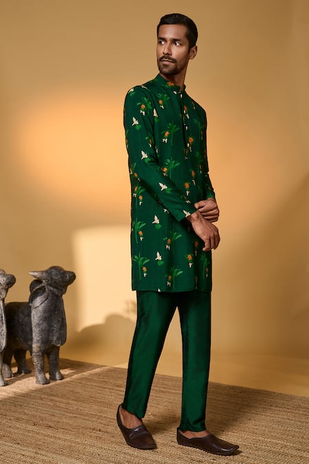 Buy Masaba Green Silk Tropical Print Raw Kurta And Pant Set Online at Aza Fashions Buy_Masaba_Green Silk Tropical Print Raw Kurta And Pant Set _Online_at_Aza_Fashions