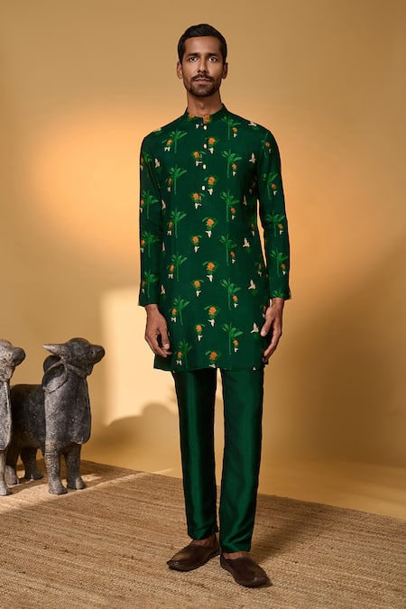 Masaba Green Silk Tropical Print Raw Kurta And Pant Set at Aza Fashions Masaba_Green Silk Tropical Print Raw Kurta And Pant Set _at_Aza_Fashions