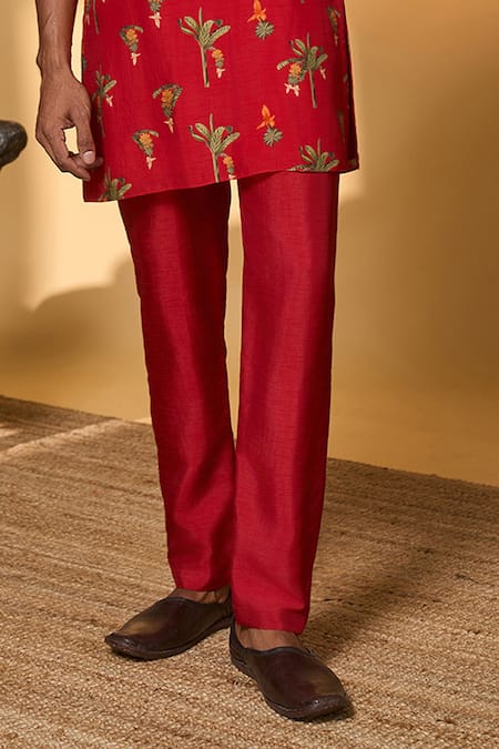 Buy_Masaba_Red Silk Tropical Print Kurta Set _Online_at_Aza_Fashions