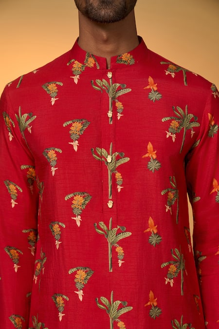 Buy_Masaba_Red Silk Tropical Print Kurta Set 