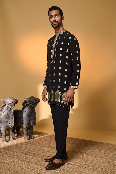 Buy_Masaba_Black Crepe, Silk Foil Printing Turtle Tale Chanderi Kurta And Pant Set 