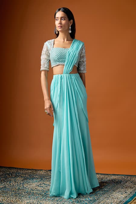 RAYASHA KHAN Eshaal Pre-Draped Saree With Blouse 