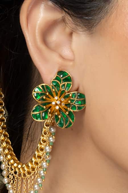 Joules by Radhika Emerald Bloom Changeable Kaan Chain Earrings 