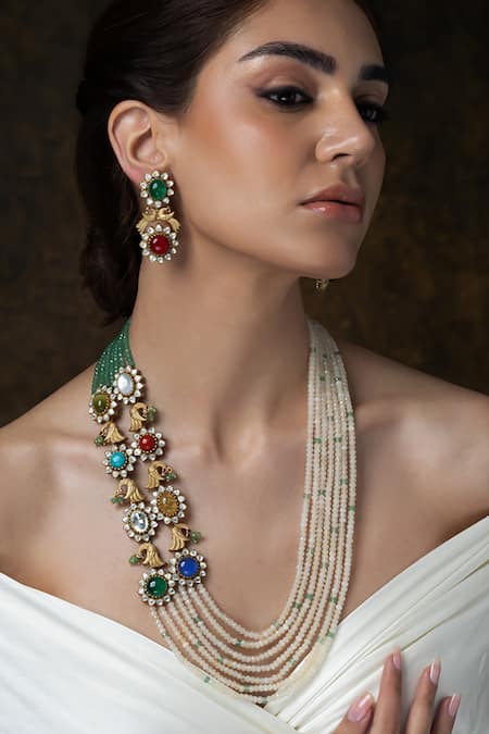 Joules by Radhika Navratna Embellished Layered Necklace Set 