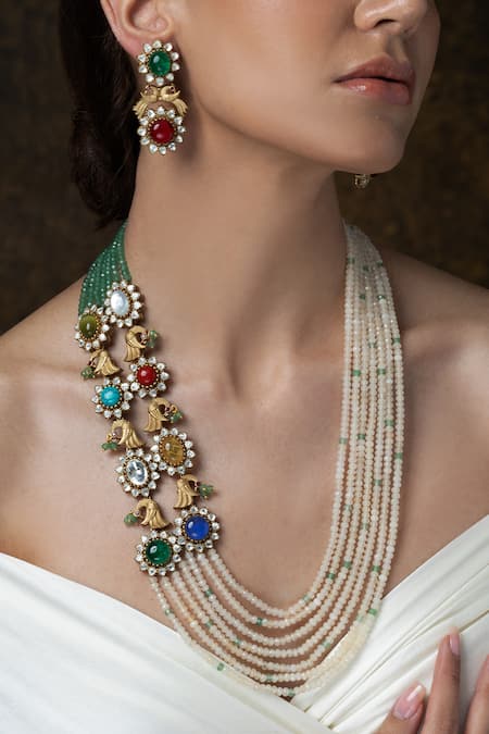 Joules by Radhika Navratna Embellished Layered Necklace Set 