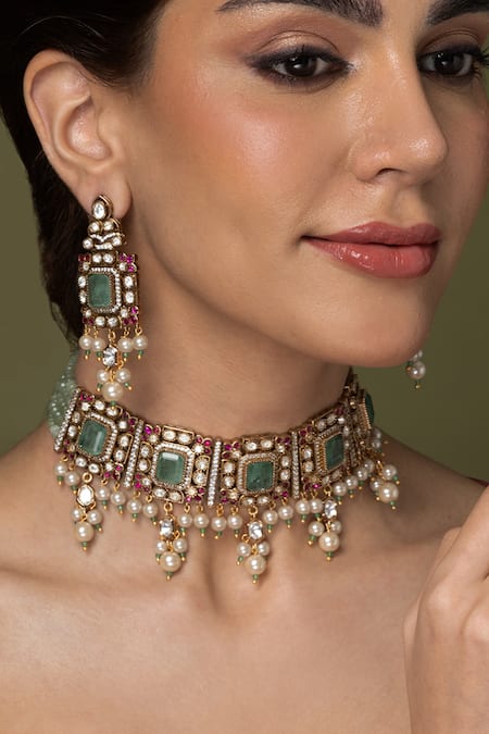 Joules by Radhika Emerald Ruby Necklace Set 