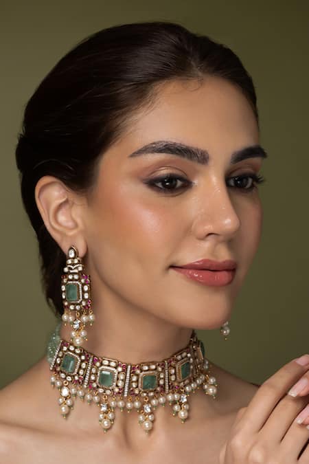 Joules by Radhika Emerald Ruby Necklace Set 