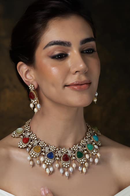 Joules by Radhika Stone Embellished Garland Necklace Set 