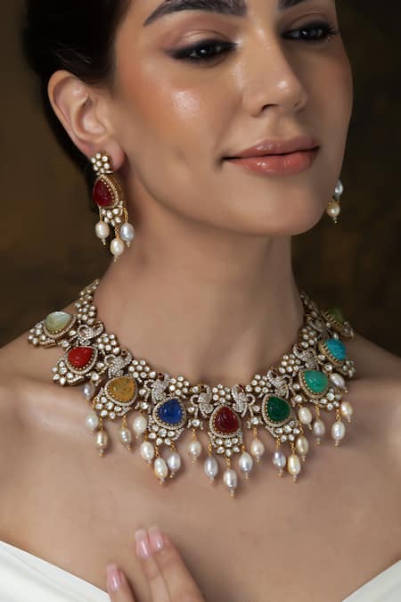 Joules by Radhika Stone Embellished Garland Necklace Set 