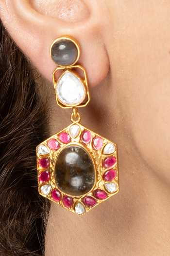 Joules by Radhika_Pink Stones, Elegant Heritage Embellished Necklace Set _Online_at_Aza_Fashions