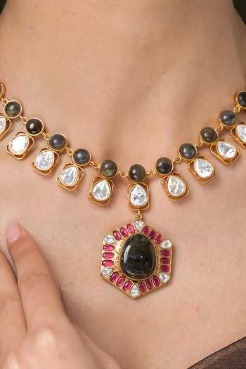 Buy_Joules by Radhika_Pink Stones, Elegant Heritage Embellished Necklace Set _Online_at_Aza_Fashions