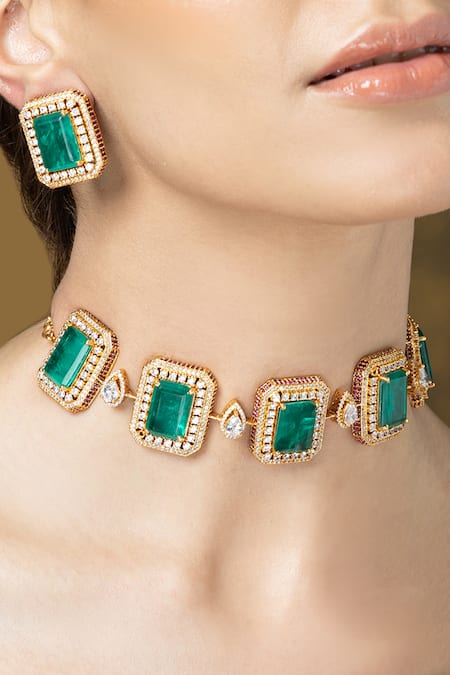 Joules by Radhika Regal Chessboard Choker Necklace Set 