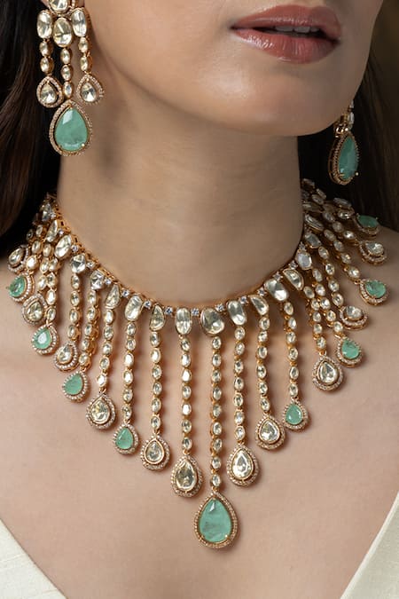 Joules by Radhika Firoza Cascade Polki Embellished Necklace Set 