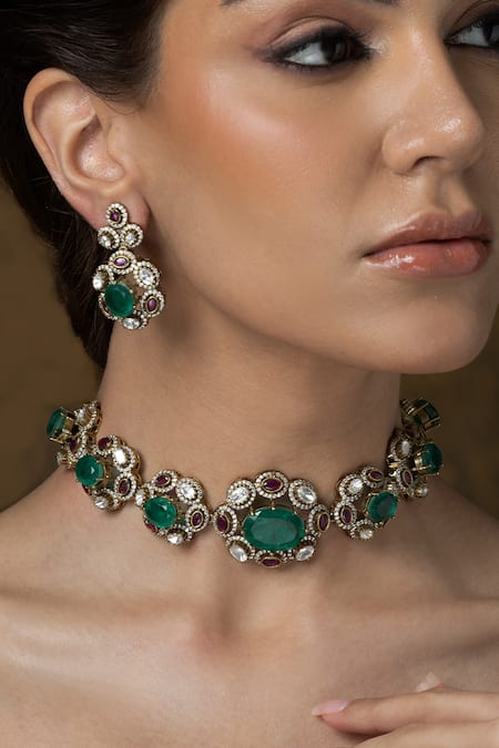 Joules by Radhika Vrinda Emerald Bloom Necklace Set 