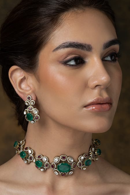 Joules by Radhika Vrinda Emerald Bloom Necklace Set 