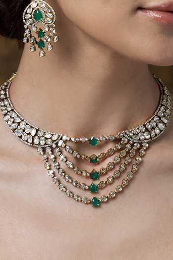 Joules by Radhika Gold Plated Stones Polki And Embellished Necklace Set Online at Aza Fashions Joules by Radhika_Gold Plated Stones Polki And Embellished Necklace Set _Online_at_Aza_Fashions