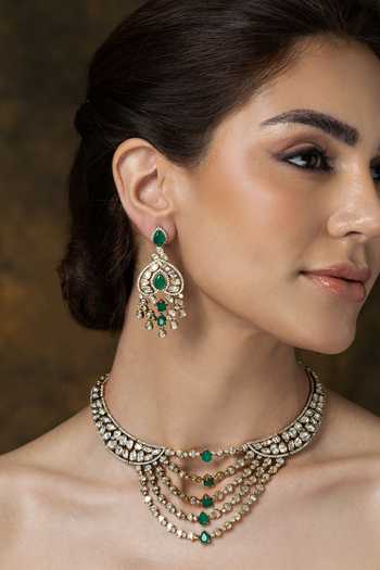 Shop Joules by Radhika Gold Plated Stones Polki And Embellished Necklace Set Online at Aza Fashions Shop_Joules by Radhika_Gold Plated Stones Polki And Embellished Necklace Set _Online_at_Aza_Fashions