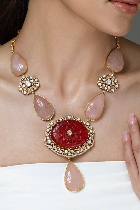 Joules by Radhika Kundan Embellished Pendant Necklace Set 