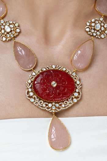 Buy Joules by Radhika Pink Stones Kundan Embellished Pendant Necklace Set Online at Aza Fashions Buy_Joules by Radhika_Pink Stones Kundan Embellished Pendant Necklace Set _Online_at_Aza_Fashions