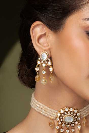 Buy_Joules by Radhika_Ivory Beads, Pearls, Stones Multi-strand And Citrine Necklace Set _Online_at_Aza_Fashions