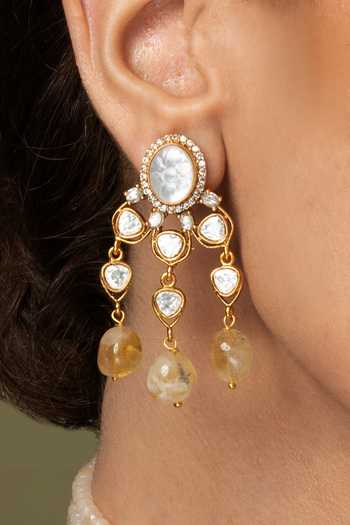 Shop_Joules by Radhika_Ivory Beads, Pearls, Stones Multi-strand And Citrine Necklace Set _Online_at_Aza_Fashions