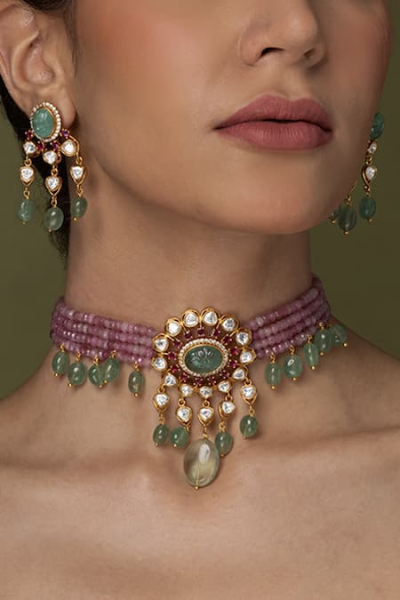 Joules by Radhika Gemstone Embellished Pendant Choker Set 