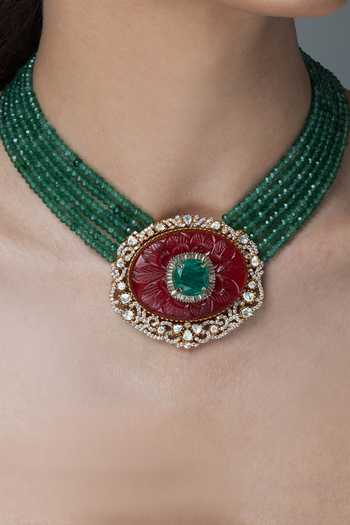 Joules by Radhika Green Beads, Stones, Crystals Onyx And Embellished Necklace Set Online at Aza Fashions Joules by Radhika_Green Beads, Stones, Crystals Onyx And Embellished Necklace Set _Online_at_Aza_Fashions