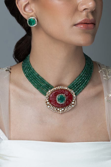 Joules by Radhika Onyx & Stone Embellished Necklace Set 