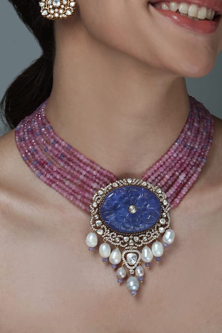 Joules by Radhika Bead & Lapis Lazuli Pendant Necklace Set 