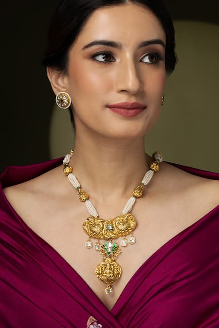 Joules by Radhika Bead & Pearl Embellished Pendant Necklace Set 