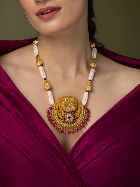 Joules by Radhika Medallion & Pearl Long Necklace Set 