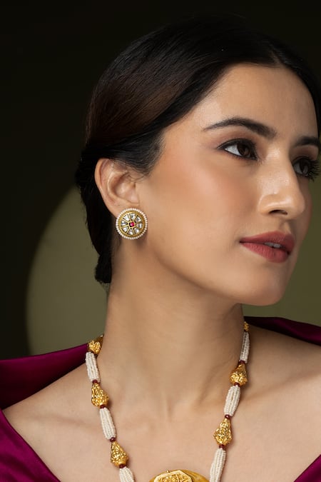 Joules by Radhika Medallion & Pearl Long Necklace Set 