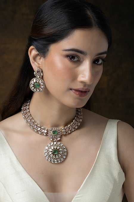 Joules by Radhika Emerald Embellished Pendant Necklace Set 