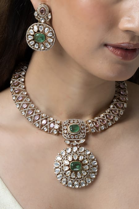 Joules by Radhika Emerald Embellished Pendant Necklace Set 