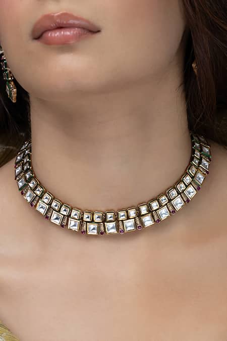 Joules by Radhika Emerald Rectangle Necklace Set 