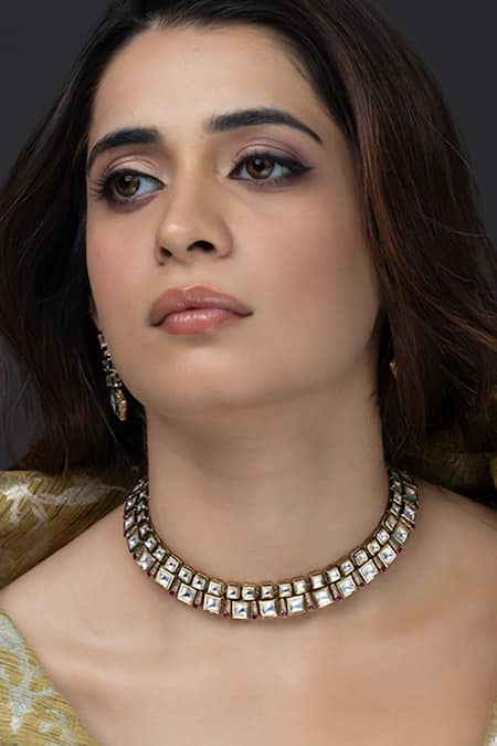 Joules by Radhika Emerald Rectangle Necklace Set 