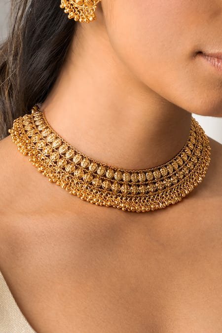 Joules by Radhika Ornate Golden Necklace Set 