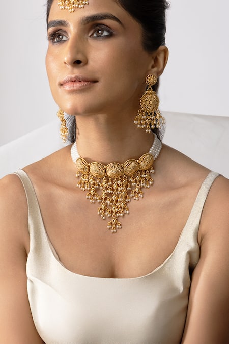 Joules by Radhika Ornate Medallion Necklace Set 