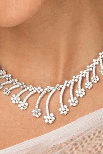Joules by Radhika_Silver Plated Stones Majestic Leaf Shaped Necklace Set _Online_at_Aza_Fashions