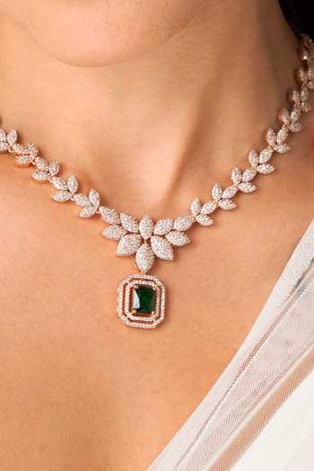 Joules by Radhika_White Stones Emerald Vine Necklace Set_Online_at_Aza_Fashions