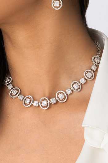 Buy_Joules by Radhika_Silver Plated Crystals Circle Gemstone Embellished Necklace Set _Online_at_Aza_Fashions