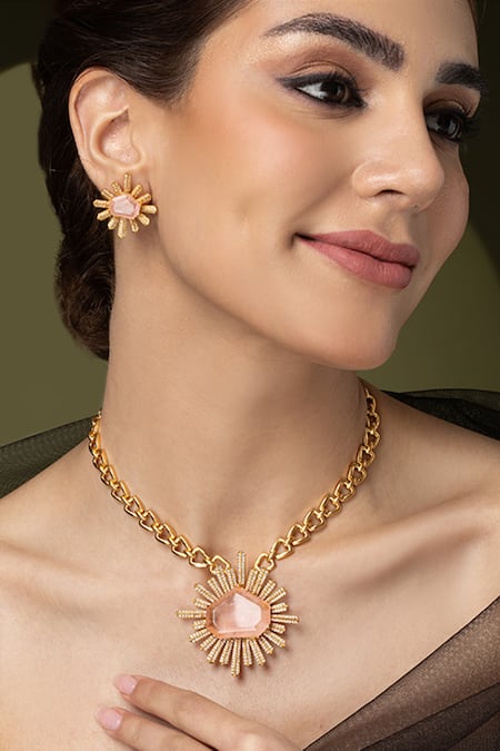 Joules by Radhika Sunlit Blush Radiance Long Necklace Set 