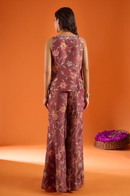Samyukta Singhania Floral Embroidered Top & Palazzo Set 
