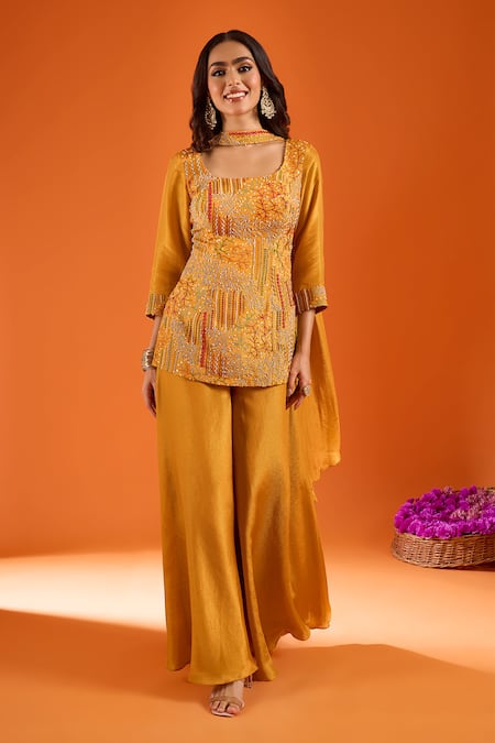 Samyukta Singhania Silk Embroidered Kurta Sharara Set 
