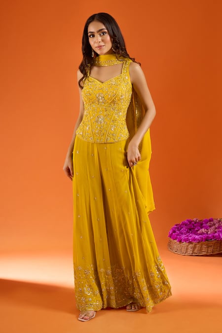 Samyukta Singhania Silk Embroidered Kurta Sharara Set 